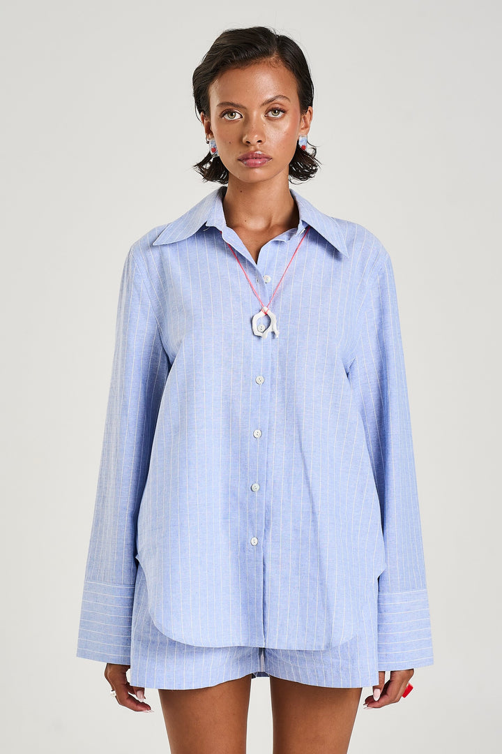 SUMMI SUMMI Womens Cuff Shirt in Sea Stripe
