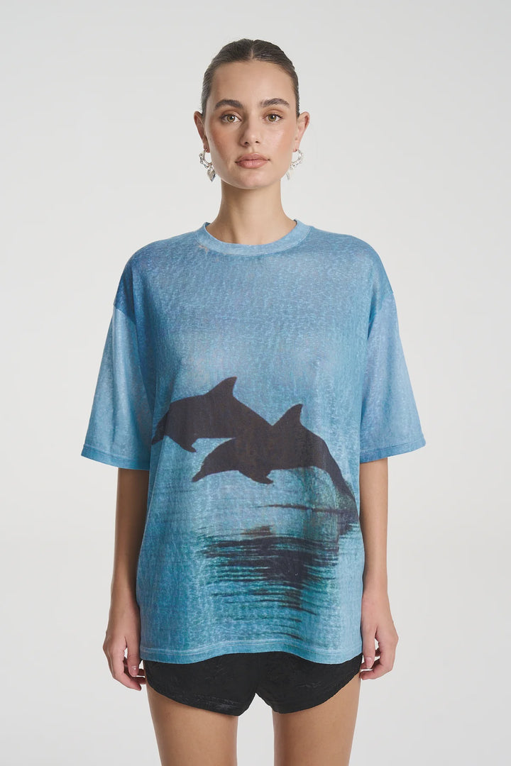 SUMMI SUMMI Womens Double Dolphin Tee in Blue, WOMENS TEES & TANKS, SUMMI SUMMI, Elwood 101