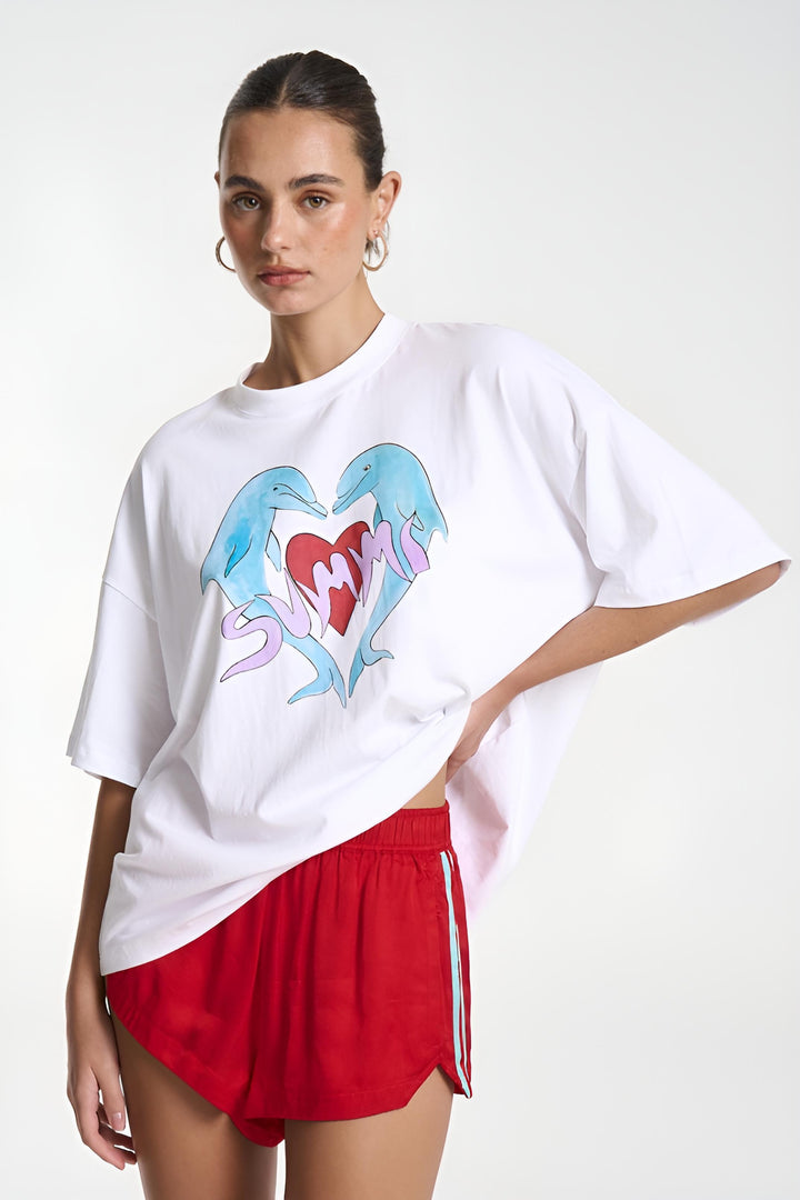 SUMMI SUMMI Womens I Heart Dolphins Tee in White, , SUMMI SUMMI, Elwood 101
