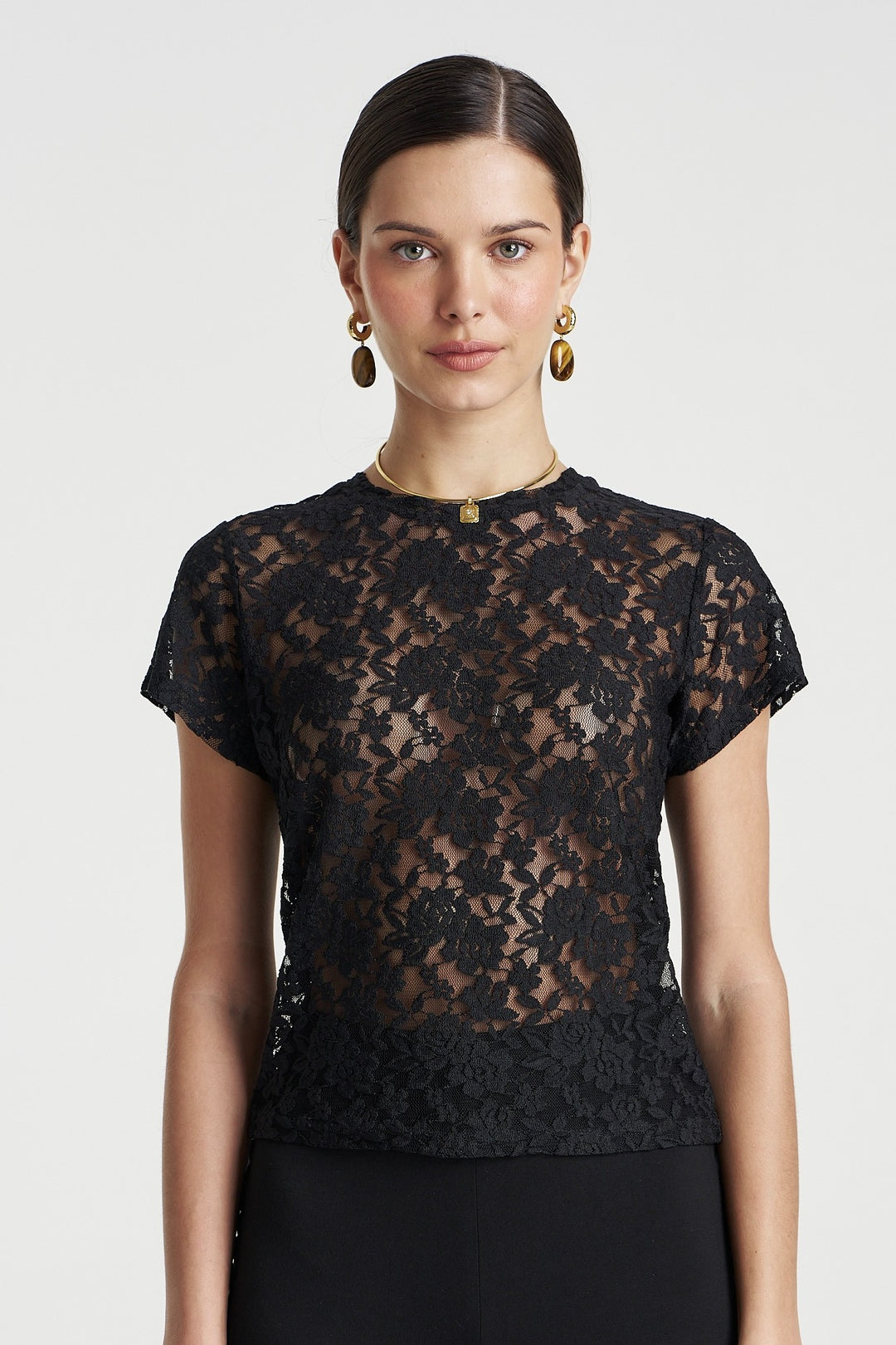 SUMMI SUMMI Womens Lace Baby Doll Tee in Black, WOMENS TOPS & SHIRTS, SUMMI SUMMI, Elwood 101