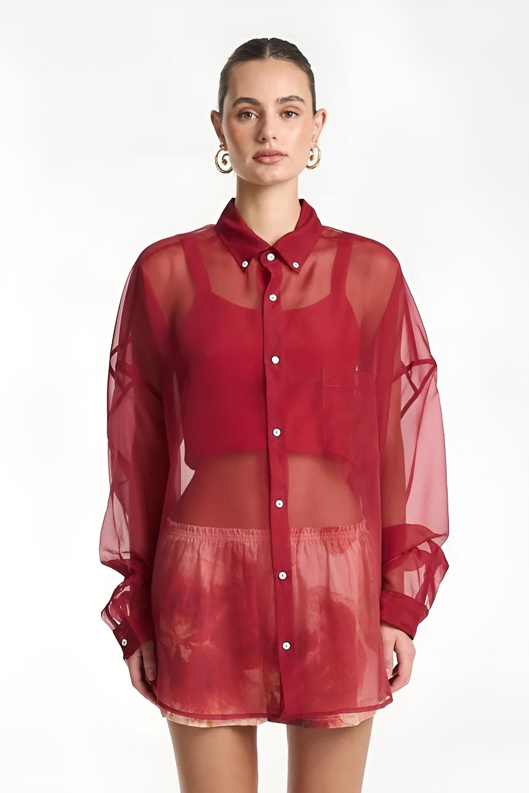SUMMI SUMMI Womens Mercurio Silk Shirt in Carmine Red