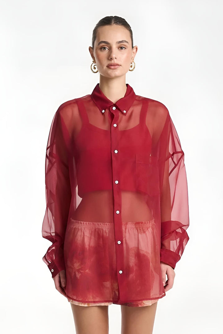 SUMMI SUMMI Womens Mercurio Silk Shirt in Carmine Red