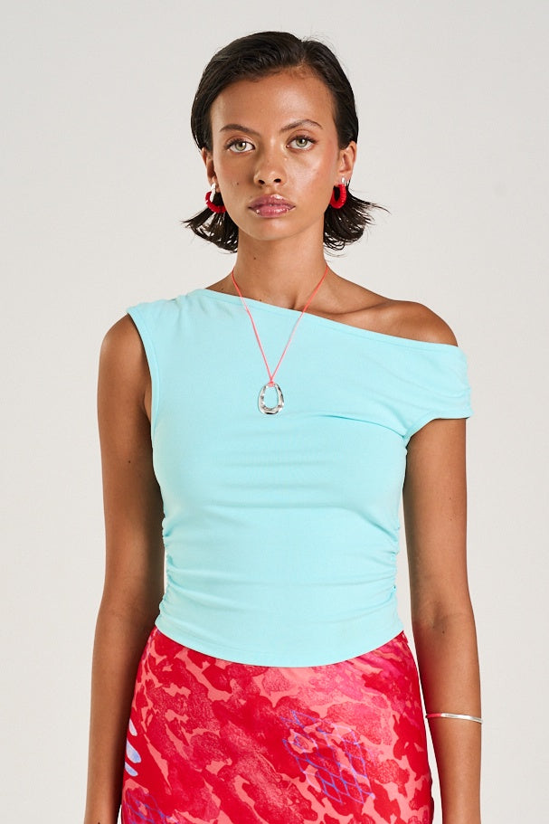 SUMMI SUMMI Womens Off Shoulder Tank in Aqua