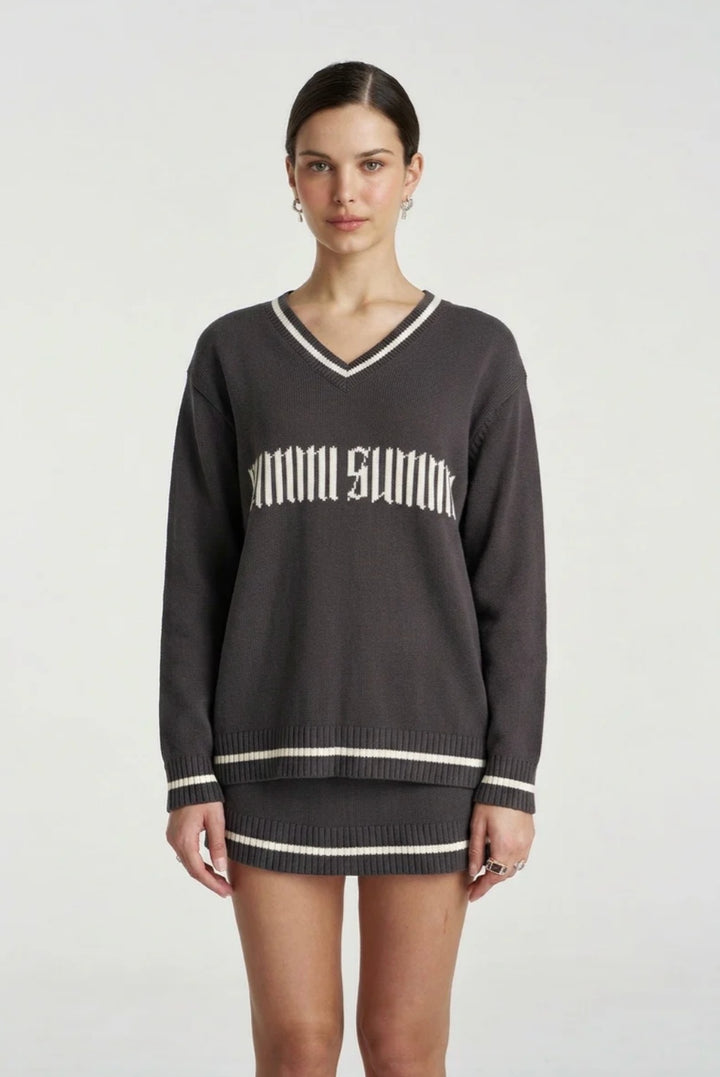 SUMMI SUMMI Womens Summi V Neck Knit Sweater in Shadow