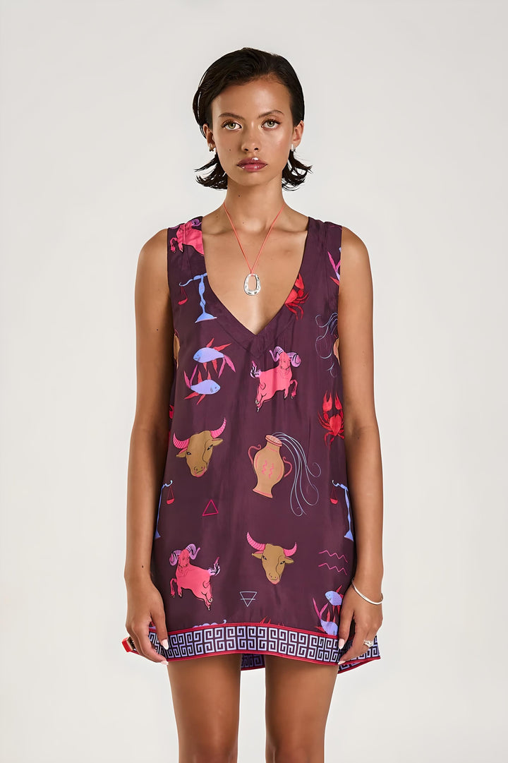 SUMMI SUMMI Womens V Neck Shift Dress Zodiac