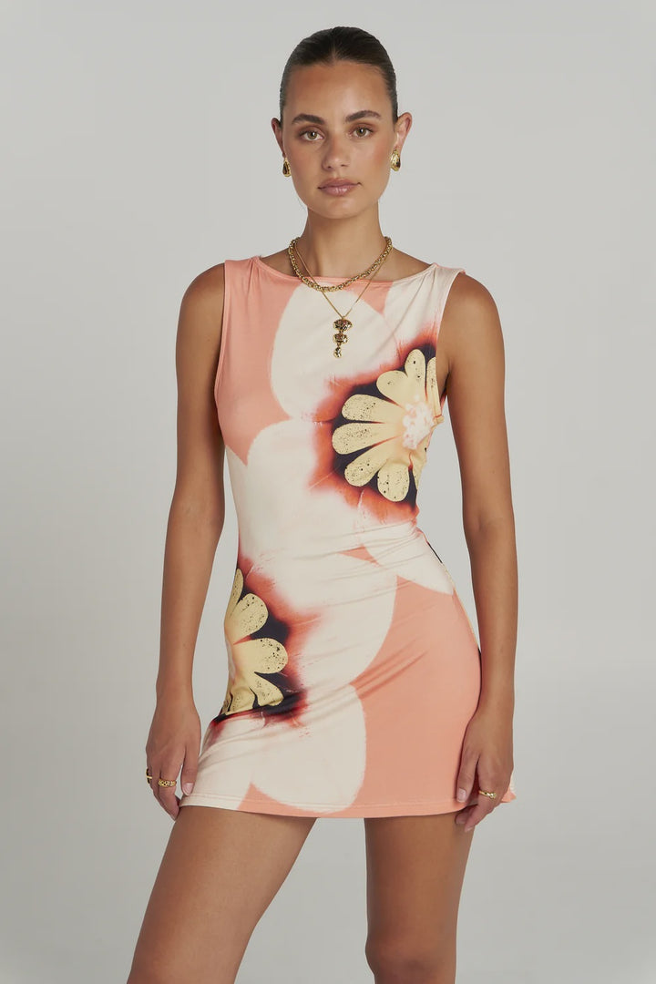 SUMMI SUMMI Womens Boatneck Mini Dress in Harlequin Floral Print