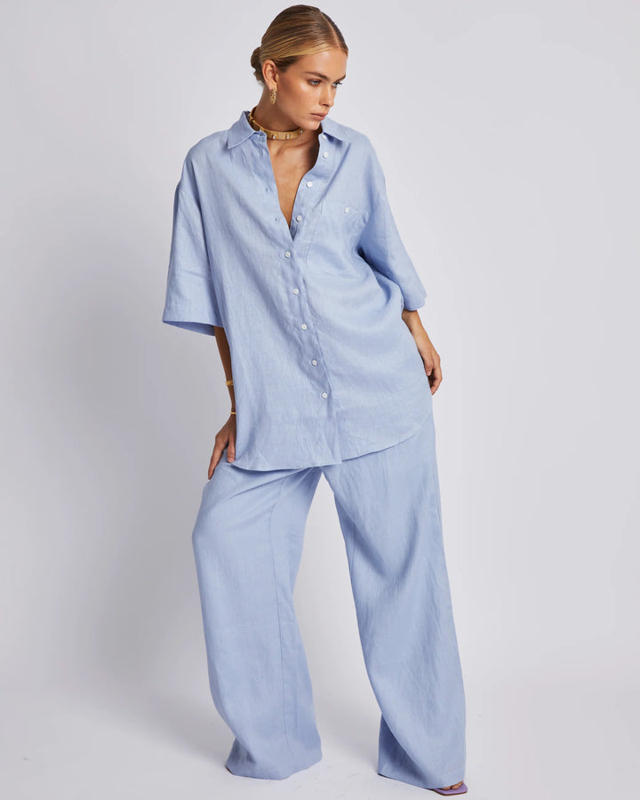 SUMMI SUMMI Womens Big Shirt - Alice Blue Linen, WOMENS TOPS & SHIRTS, SUMMI SUMMI, Elwood 101