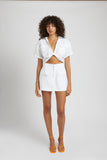 SUMMI SUMMI Womens Cropped White Linen Twist Shirt, WOMENS TOPS & SHIRTS, SUMMI SUMMI, Elwood 101