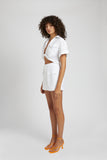 SUMMI SUMMI Womens Cropped White Linen Twist Shirt, WOMENS TOPS & SHIRTS, SUMMI SUMMI, Elwood 101