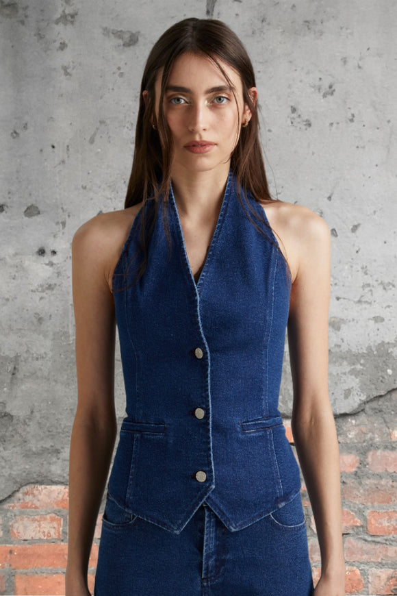 SUMMI SUMMI Womens Halter Vest - Indigo, WOMENS TOPS & SHIRTS, SUMMI SUMMI, Elwood 101