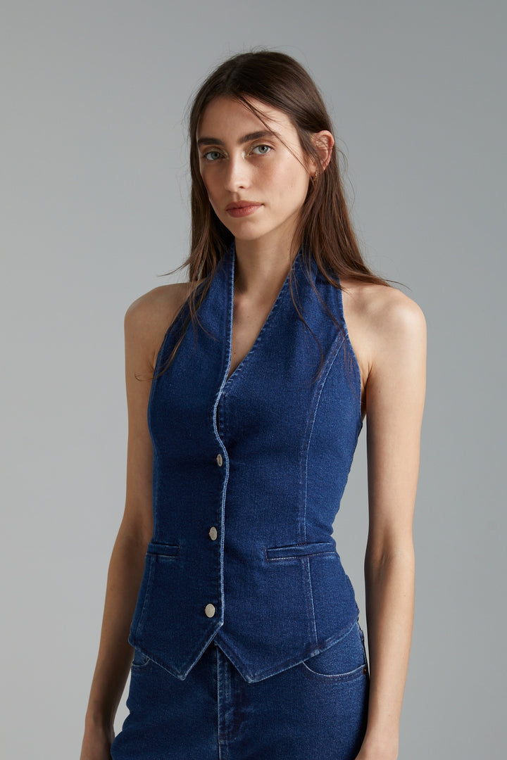 SUMMI SUMMI Womens Halter Vest - Indigo, WOMENS TOPS & SHIRTS, SUMMI SUMMI, Elwood 101