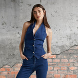 SUMMI SUMMI Womens Halter Vest - Indigo, WOMENS TOPS & SHIRTS, SUMMI SUMMI, Elwood 101