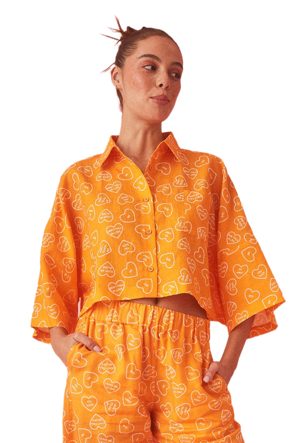 SUMMI SUMMI Womens Linen Cropped Shirt Orange, WOMENS TOPS & SHIRTS, SUMMI SUMMI, Elwood 101