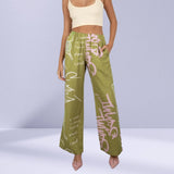 SUMMI SUMMI Womens Linen Pants - Graffiti Butterfly Khaki, WOMENS PANTS, SUMMI SUMMI, Elwood 101