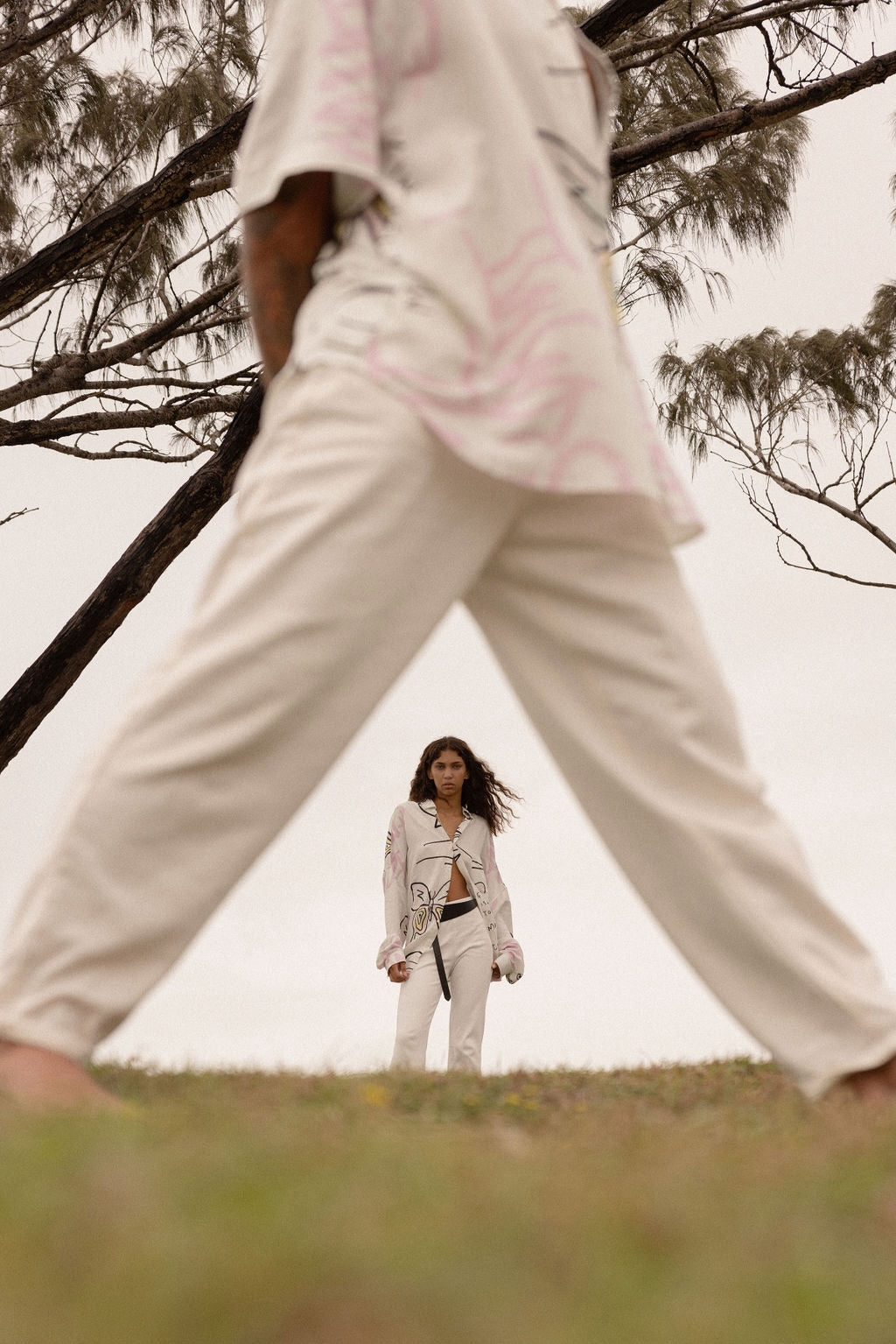 SUMMI SUMMI Womens Linen Pants - Graffiti Butterfly White, WOMENS PANTS, SUMMI SUMMI, Elwood 101