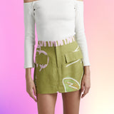 SUMMI SUMMI Womens Linen Skort - Graffiti Butterfly Khaki, WOMENS SHORTS, SUMMI SUMMI, Elwood 101