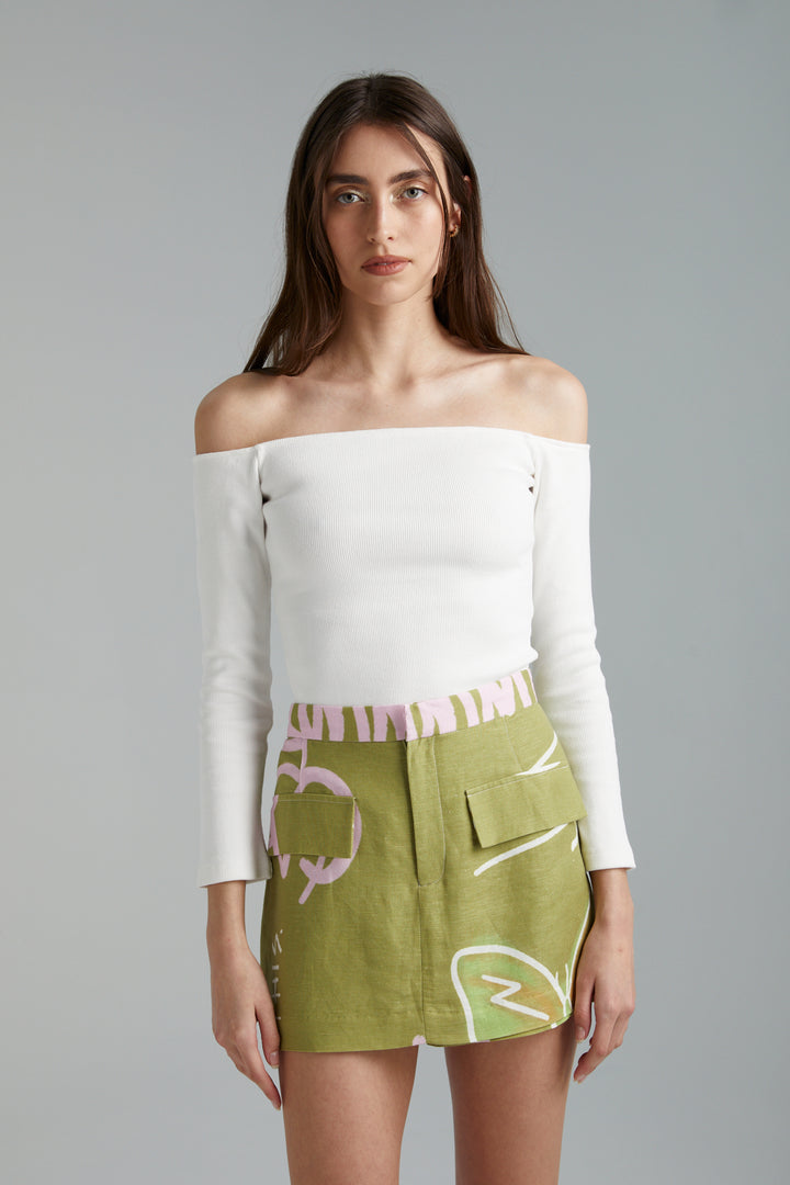 SUMMI SUMMI Womens Linen Skort - Graffiti Butterfly Khaki, WOMENS SHORTS, SUMMI SUMMI, Elwood 101
