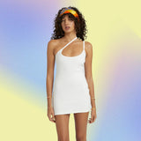 SUMMI SUMMI Womens One Shoulder Cross Over Mini Dress - White Sand, WOMENS DRESSES, SUMMI SUMMI, Elwood 101
