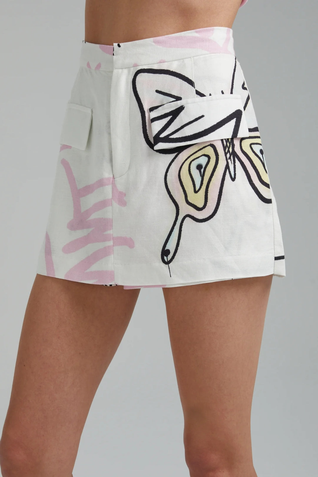 SUMMI SUMMI Womens Linen Skort - Graffiti Butterfly White, WOMENS SHORTS, SUMMI SUMMI, Elwood 101
