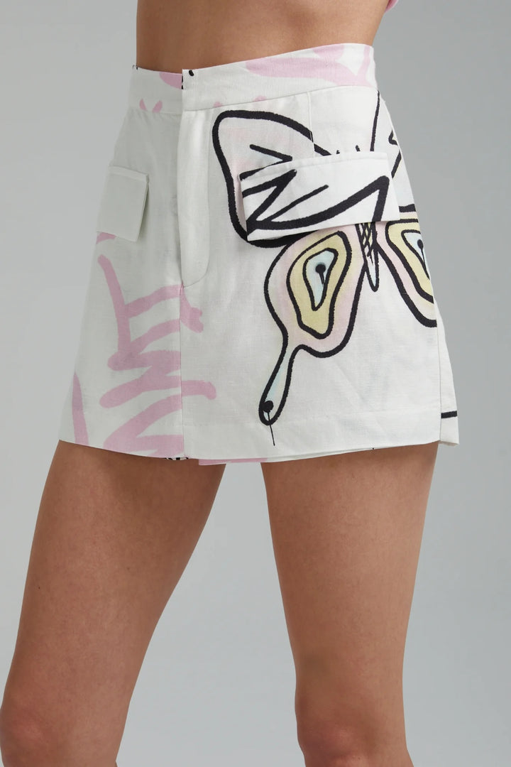 SUMMI SUMMI Womens Linen Skort - Graffiti Butterfly White, WOMENS SHORTS, SUMMI SUMMI, Elwood 101