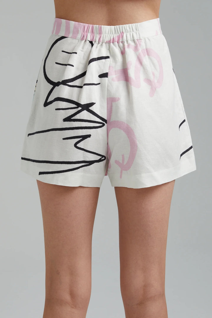 SUMMI SUMMI Womens Linen Skort - Graffiti Butterfly White, WOMENS SHORTS, SUMMI SUMMI, Elwood 101