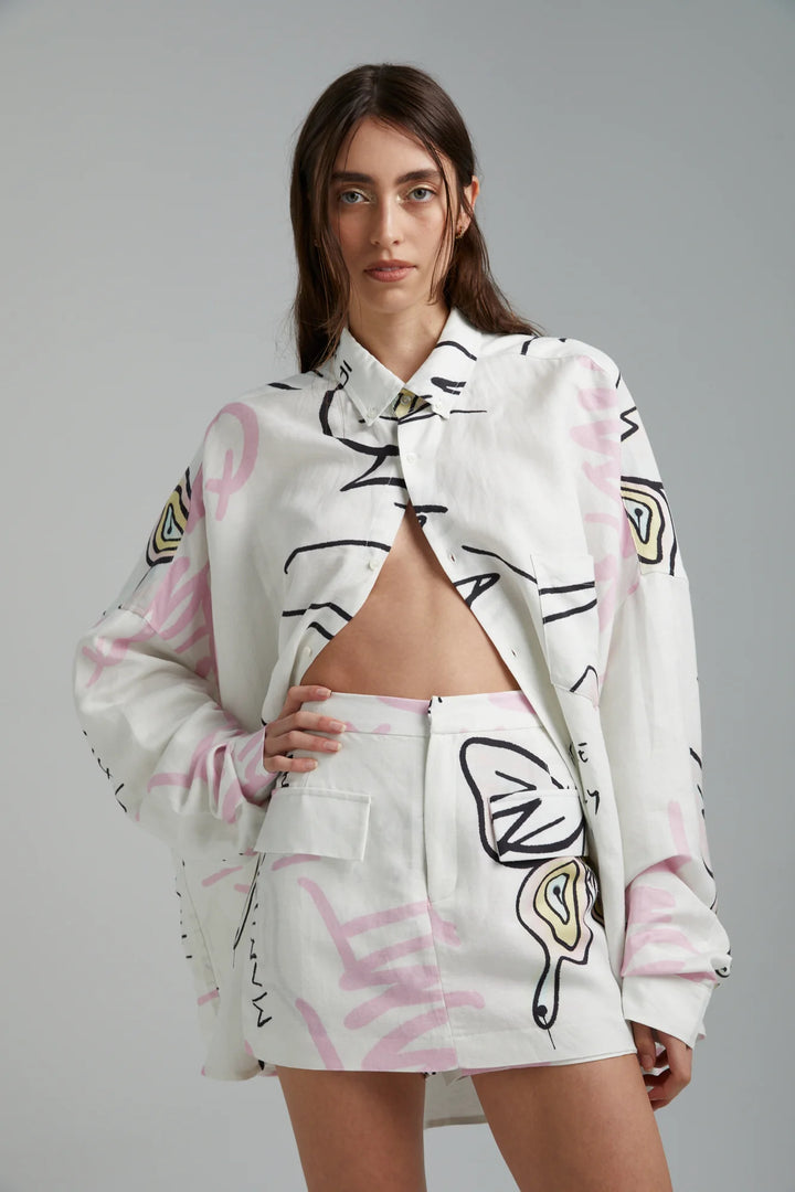 SUMMI SUMMI Womens Linen Skort - Graffiti Butterfly White, WOMENS SHORTS, SUMMI SUMMI, Elwood 101