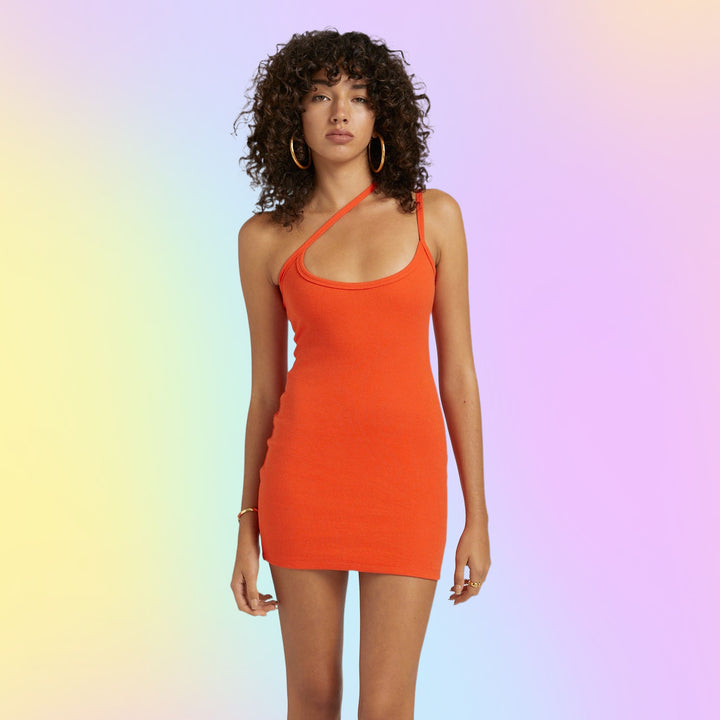 SUMMI SUMMI Womens One Shoulder Cross Over Mini Dress - Blood Orange, WOMENS DRESSES, SUMMI SUMMI, Elwood 101