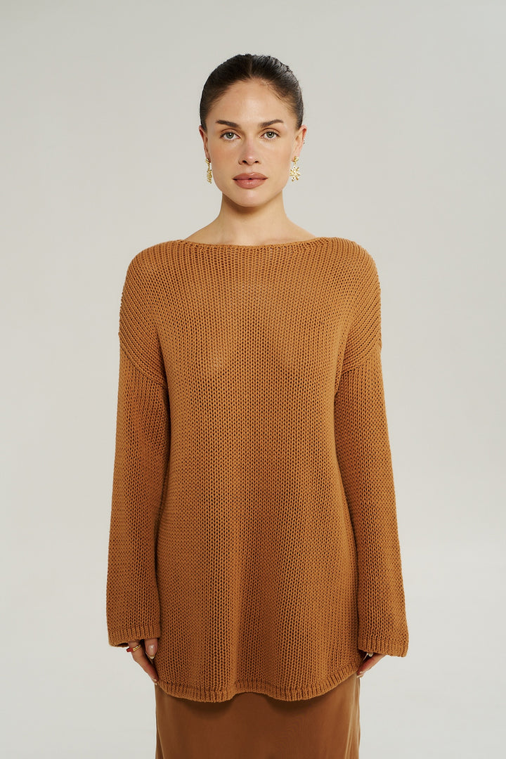 SUMMI SUMMI Womens Bell Long Sleeve Knit in Toffee, WOMENS KNITS & SWEATERS, SUMMI SUMMI, Elwood 101