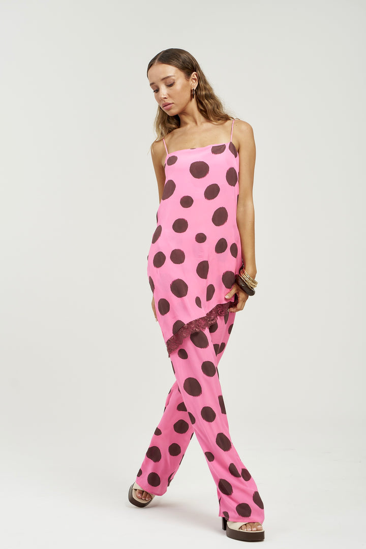 SUMMI SUMMI Womens Asym Shift Top in Big Dotti Pink, WOMENS TOPS & SHIRTS, SUMMI SUMMI, Elwood 101