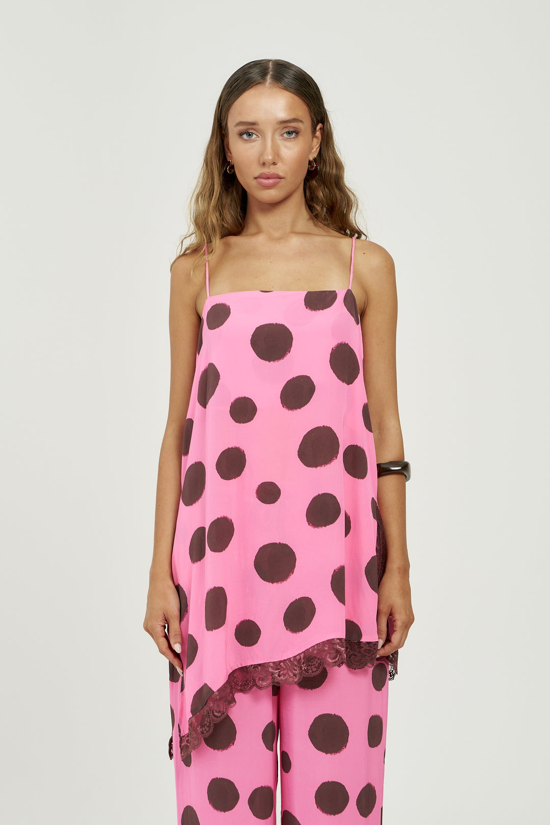 SUMMI SUMMI Womens Asym Shift Top in Big Dotti Pink, WOMENS TOPS & SHIRTS, SUMMI SUMMI, Elwood 101