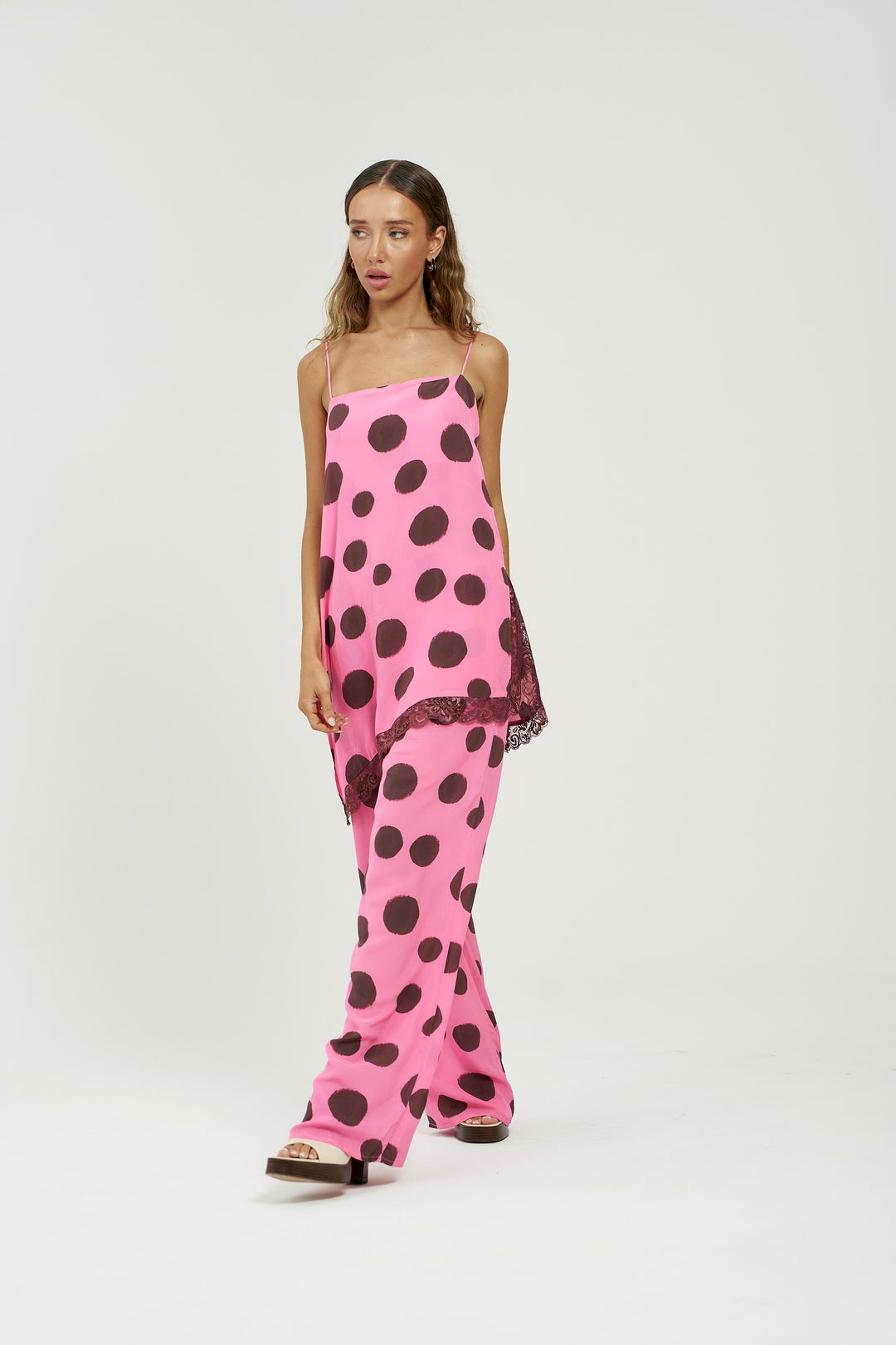 SUMMI SUMMI Womens Asym Shift Top in Big Dotti Pink, WOMENS TOPS & SHIRTS, SUMMI SUMMI, Elwood 101