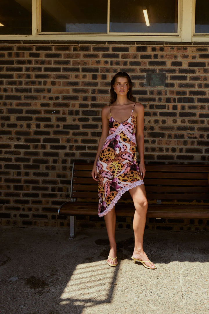 SUMMI SUMMI Womens Asym Siren Dress in Orchid Print, WOMENS DRESSES, SUMMI SUMMI, Elwood 101