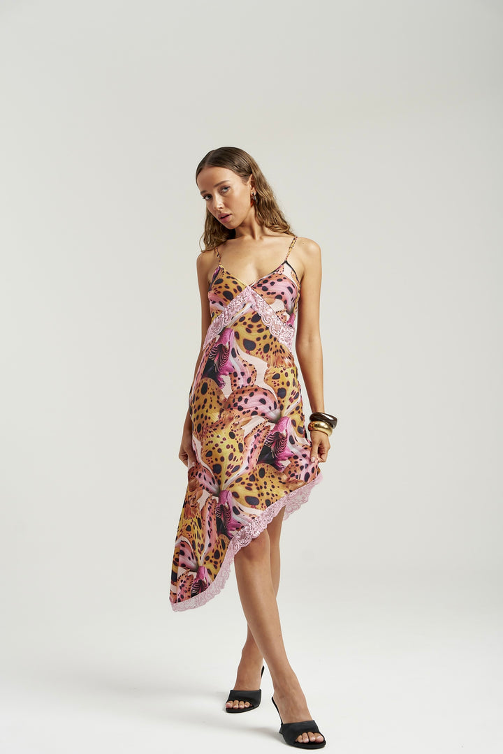 SUMMI SUMMI Womens Asym Siren Dress in Orchid Print, WOMENS DRESSES, SUMMI SUMMI, Elwood 101
