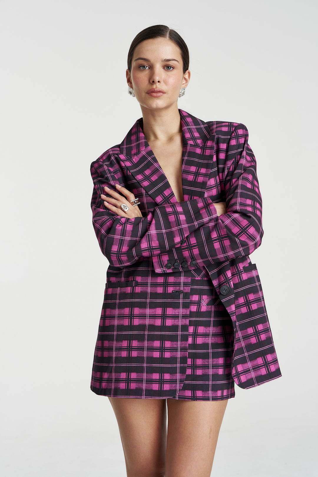 SUMMI SUMMI Womens Oversized Blazer in Azalea Plaid