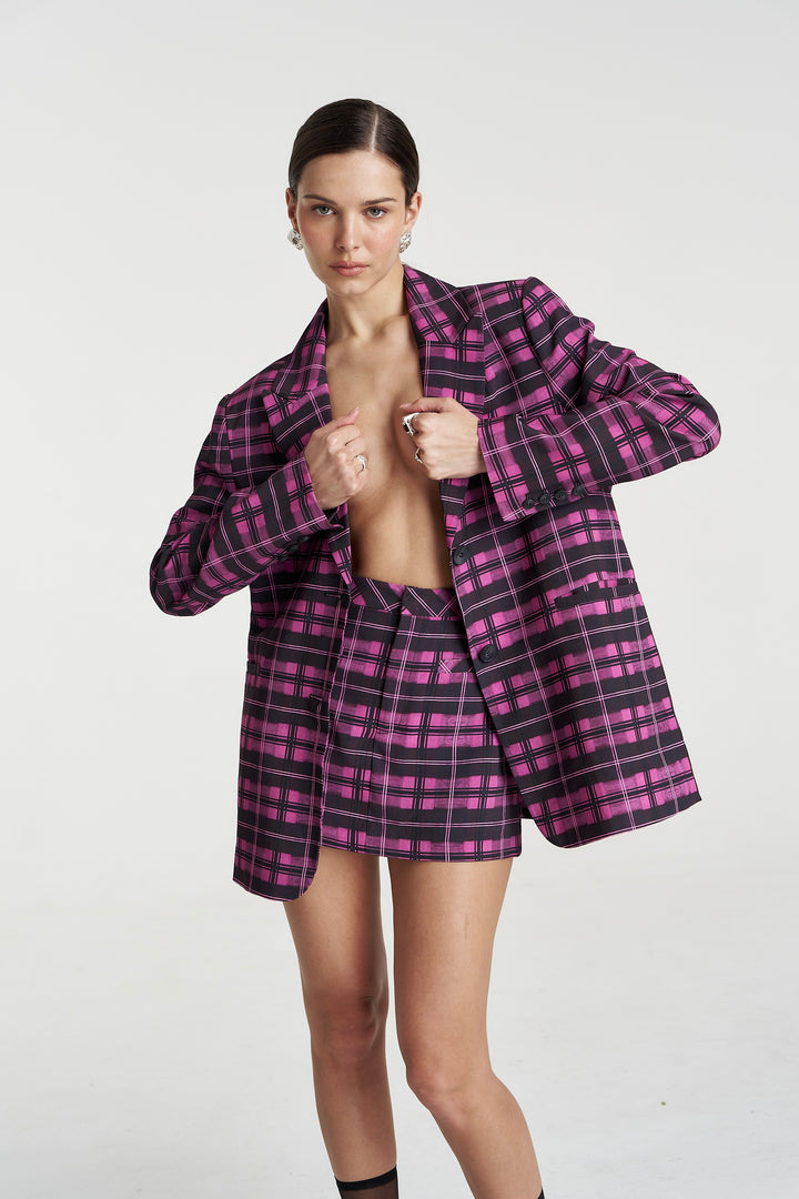 SUMMI SUMMI Womens Oversized Blazer in Azalea Plaid