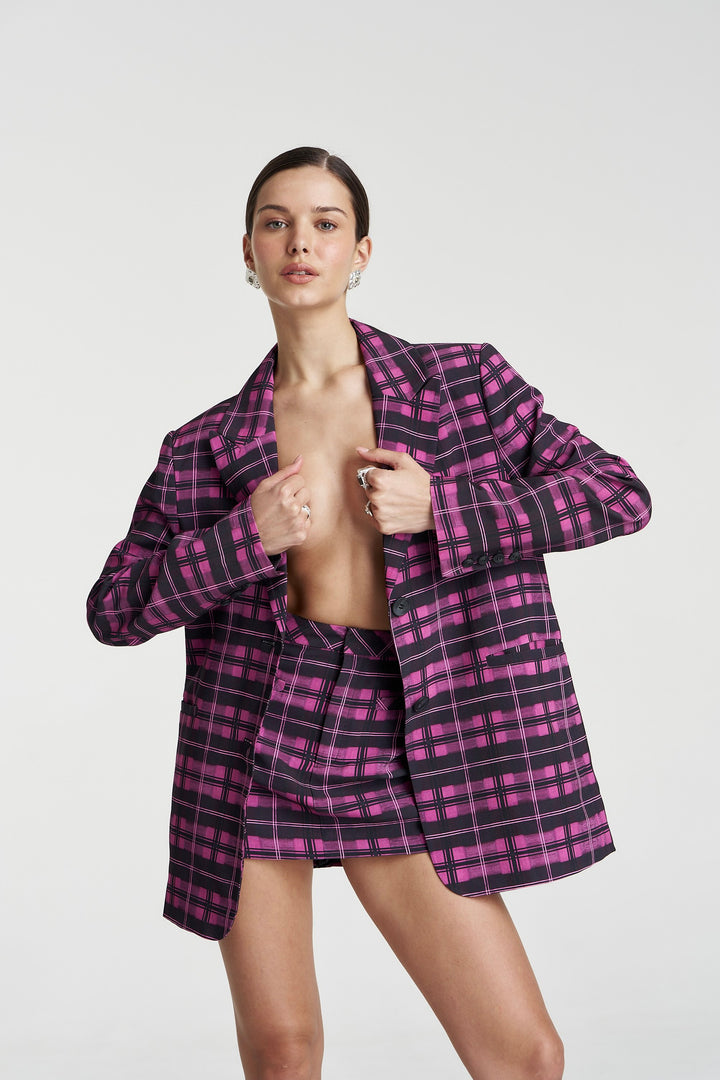 SUMMI SUMMI Womens Oversized Blazer in Azalea Plaid