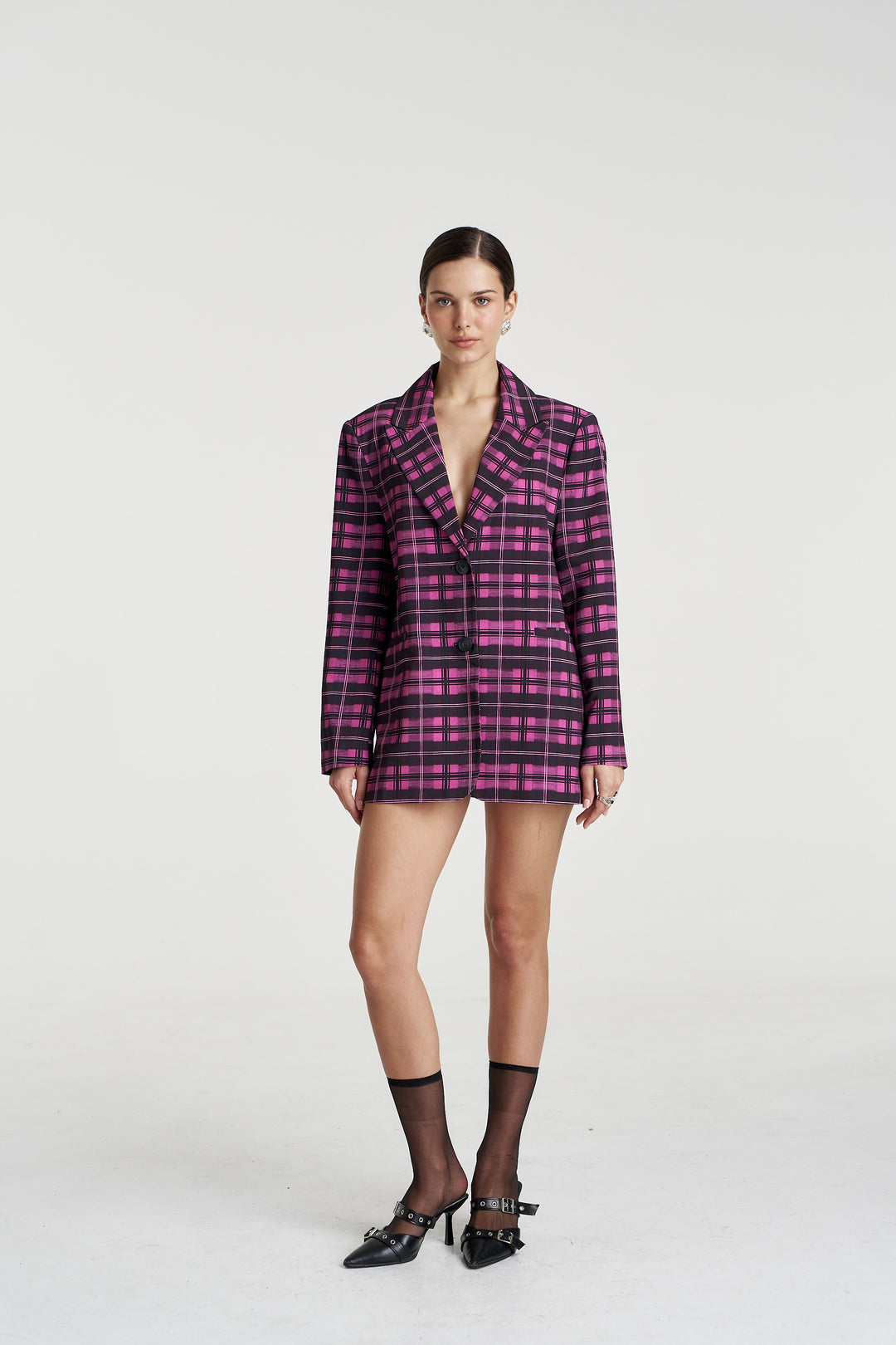 SUMMI SUMMI Womens Oversized Blazer in Azalea Plaid