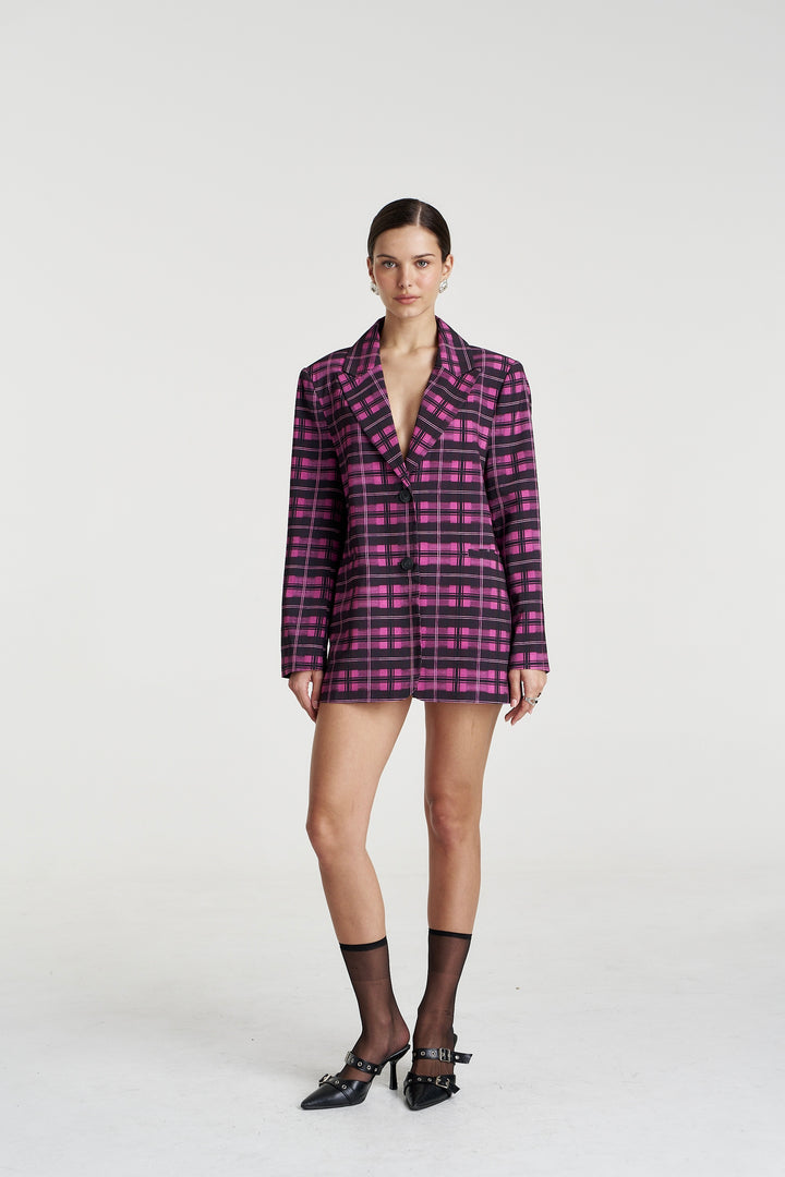SUMMI SUMMI Womens Oversized Blazer in Azalea Plaid