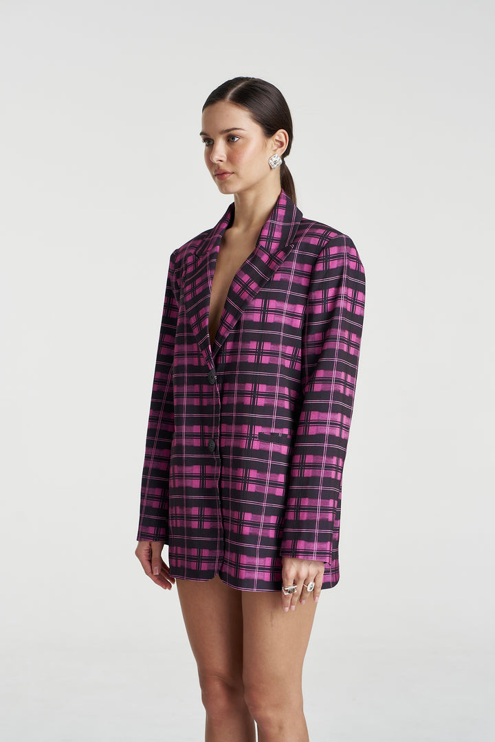 SUMMI SUMMI Womens Oversized Blazer in Azalea Plaid