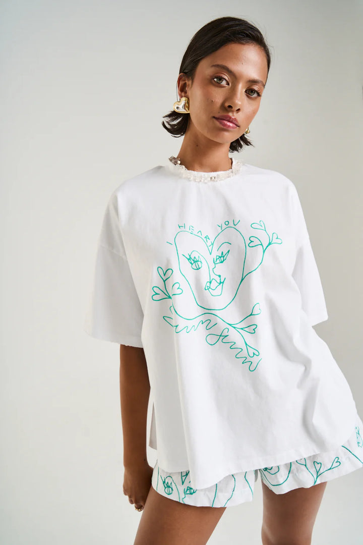 SUMMI SUMMI Womens Band Tee I Heart U in White
