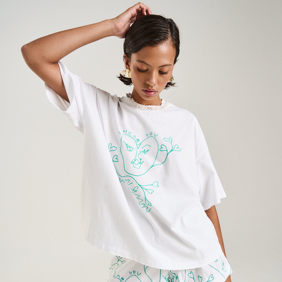 SUMMI SUMMI Womens Band Tee I Heart U in White