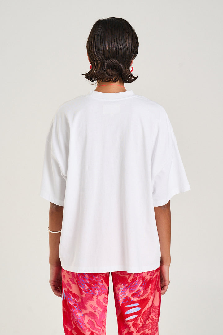 SUMMI SUMMI Womens Band Tee in White with Koi Print