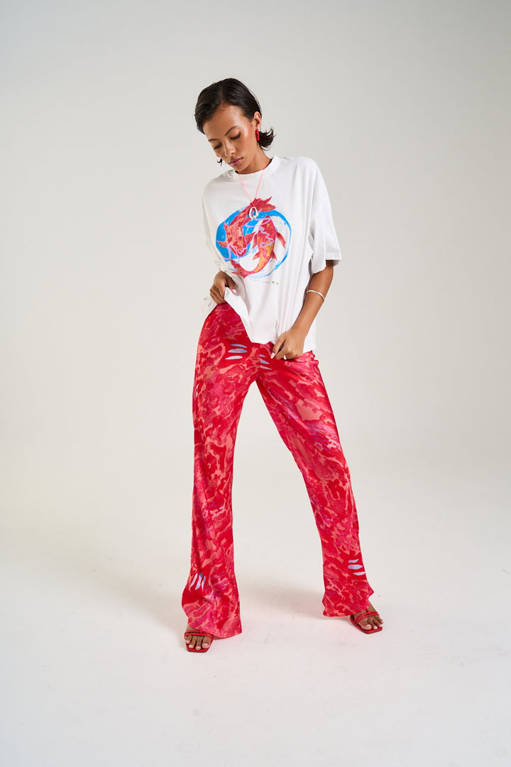 SUMMI SUMMI Womens Flare Pants in Red Cycloid Print