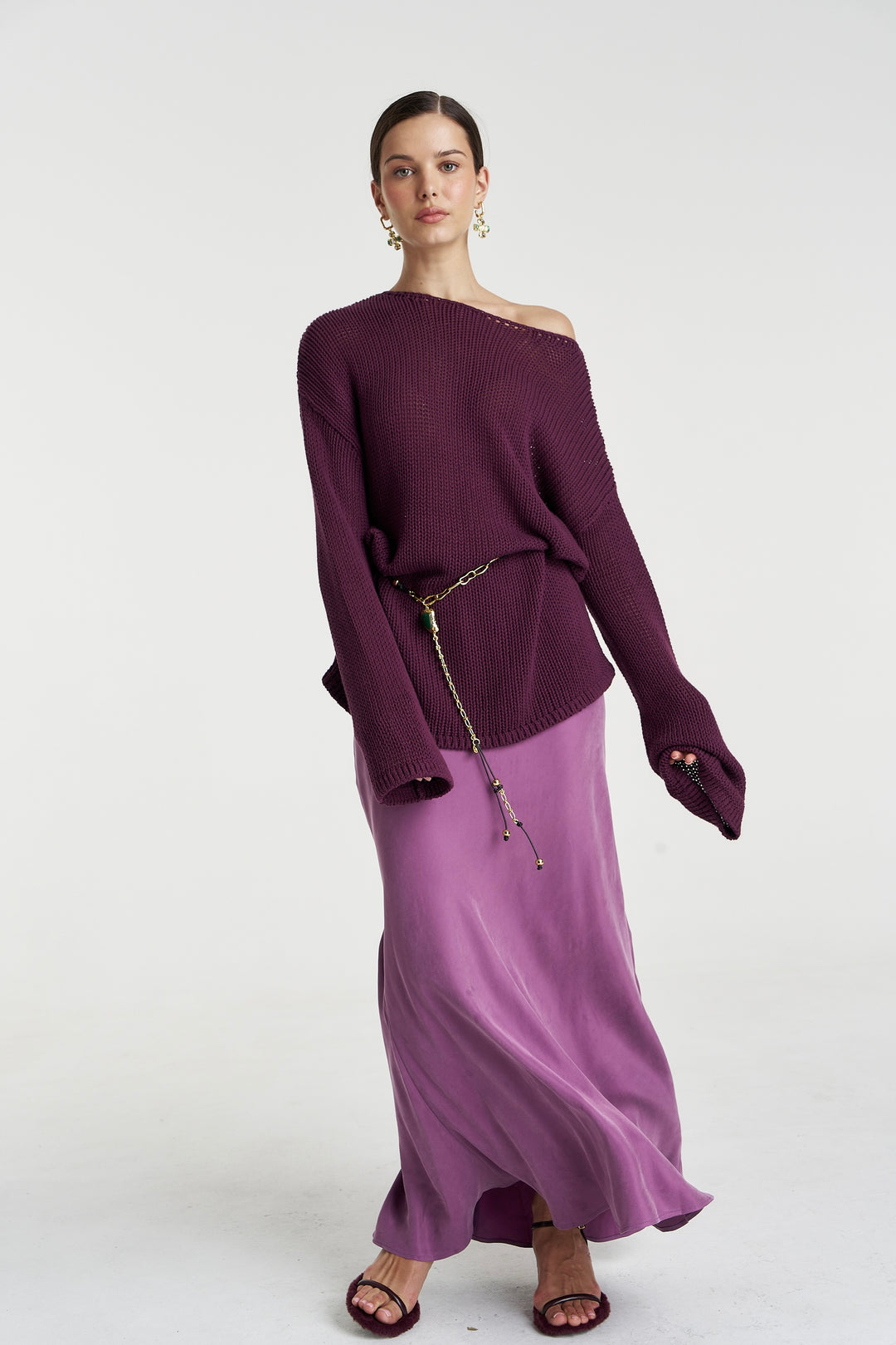 SUMMI SUMMI Womens Bell Long Sleeve Knit in Mulberry