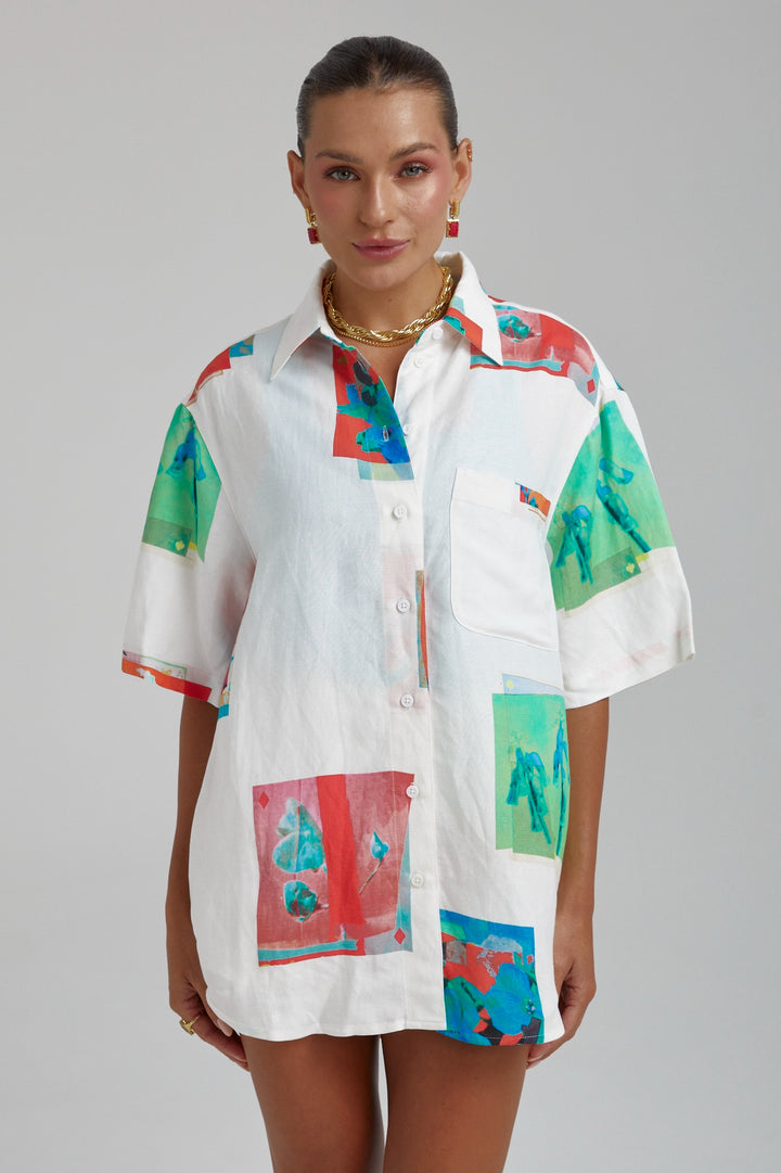 SUMMI SUMMI Womens Linen Big Shirt - Montage White, WOMENS TOPS & SHIRTS, SUMMI SUMMI, Elwood 101