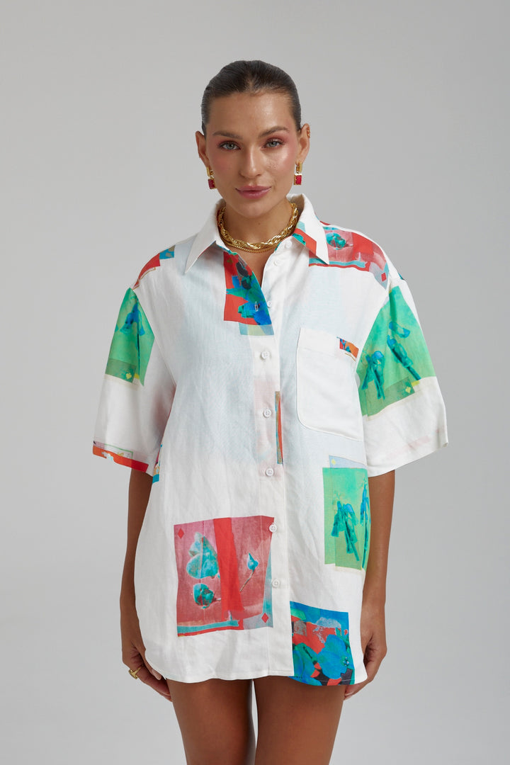 SUMMI SUMMI Womens Linen Big Shirt - Montage White, WOMENS TOPS & SHIRTS, SUMMI SUMMI, Elwood 101