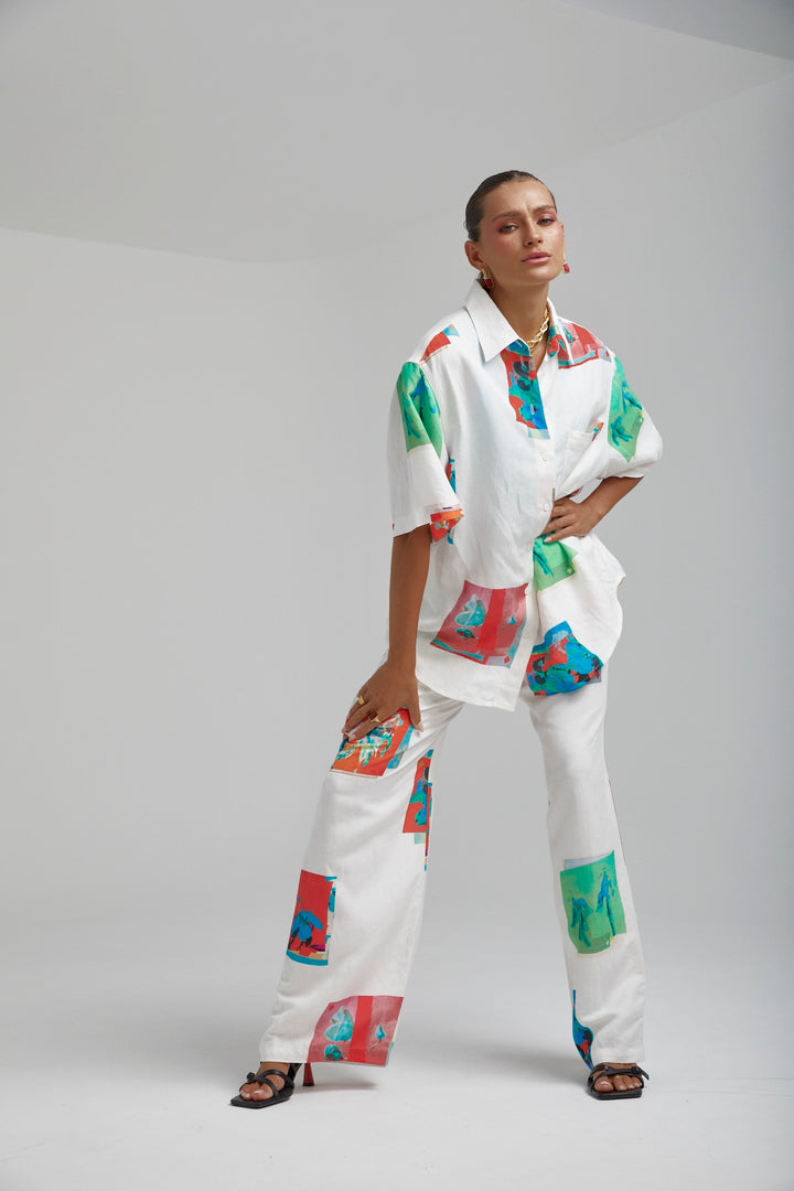 SUMMI SUMMI Womens Linen Big Shirt - Montage White, WOMENS TOPS & SHIRTS, SUMMI SUMMI, Elwood 101
