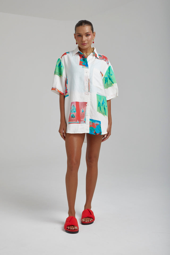 SUMMI SUMMI Womens Linen Big Shirt - Montage White, WOMENS TOPS & SHIRTS, SUMMI SUMMI, Elwood 101