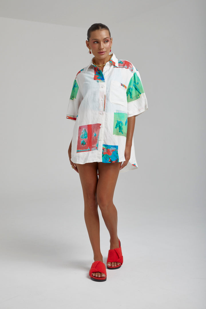 SUMMI SUMMI Womens Linen Big Shirt - Montage White, WOMENS TOPS & SHIRTS, SUMMI SUMMI, Elwood 101