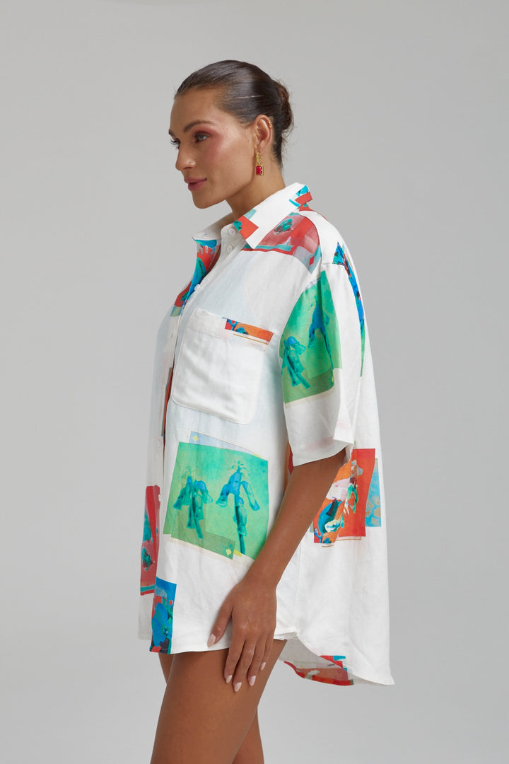 SUMMI SUMMI Womens Linen Big Shirt - Montage White, WOMENS TOPS & SHIRTS, SUMMI SUMMI, Elwood 101